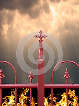 Fence with cross, heaven and hell