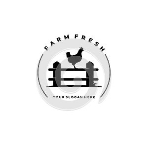 Fence Farm Fresh Rooster Logo Vector Illustration Design Vintage Icon