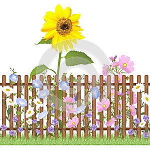 Fence and flowers repeating pattern