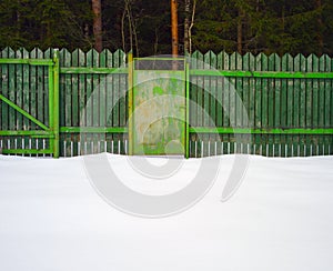 Fence in front of winter forest