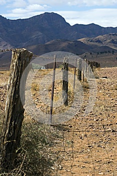 Fence line along Moralana Scenic Drive, Flinders` Ranges, SA, Australia