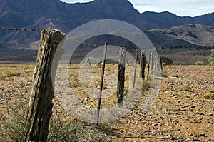 Fence line along Moralana Scenic Drive, Flinders` Ranges, SA, Australia