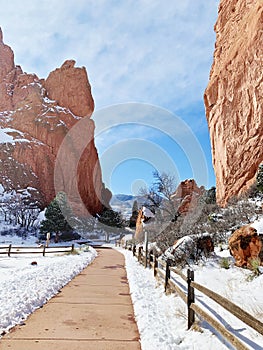 Fence lined walkway in Garden of the Gods in Colorado Springs Colorado