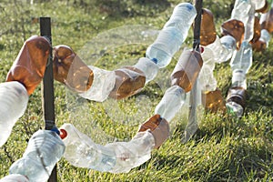 A fence made from old plastic bottles.