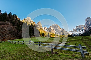 Fence in meadow in the Dolomites