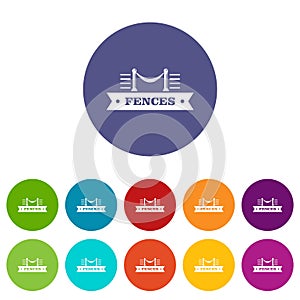 Fence parade icons set vector color