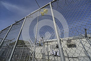 Fence at refugee camp Lesvos Greece