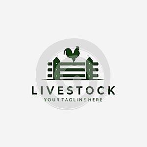 Fence Rooster Vintage Logo Vector Design Illustration, Rooster Icon, Farm Fresh, Livestock Company, Fence Logo