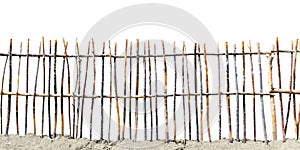 Fence of twigs isolated on white background