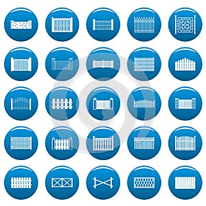 Fence vector icons set blue, simple style