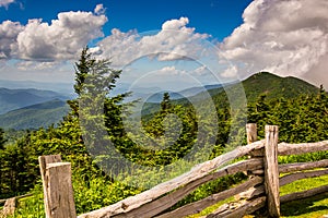 Fence and view of the Appalachians from Mount Mitchell, North Ca