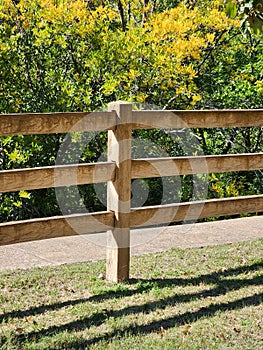 Fence on White Rock Creek Trail in Dallas with Trees in Autumn Colors in the Background