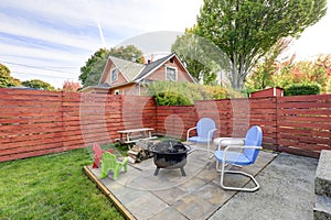 Fenced back yard with patio area and barbecue grill