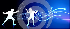 Fencer on Light Spark Abstract Background