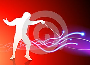 Fencer on Light Spark Abstract Background