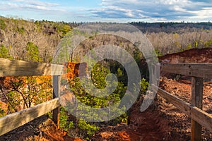 Fences and canyons in Providence Canyon State Park, Georgia, USA