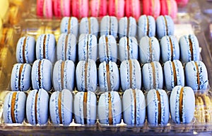 Fench macarons background close up