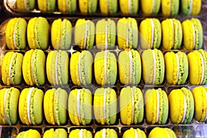 Fench macarons background close up