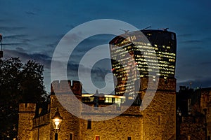 20 Fenchurch Street Walkie-Talkie building and the Tower - London, UK