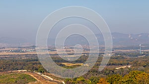 Fencing along the Korean DMZ at the border of North and South Korea photo