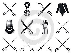 Fencing icons set, simple style photo