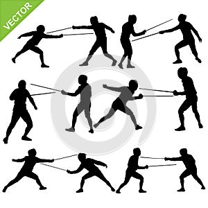 Fencing silhouettes vector