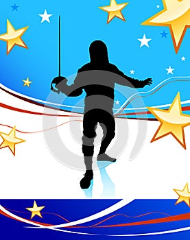 Fencing Sport on American Patriotic Background