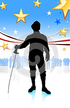 Fencing Sport on American Patriotic Background
