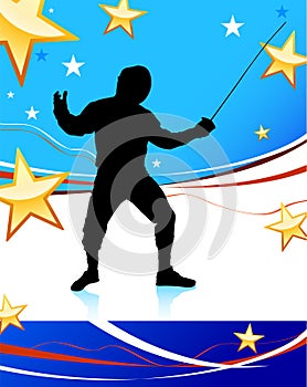 Fencing Sport on American Patriotic Background