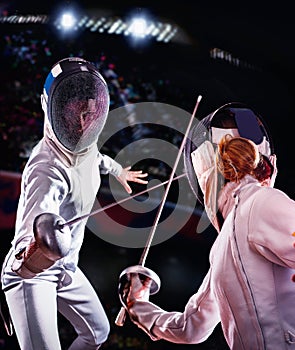 Fencing sport for women epee fencer. photo