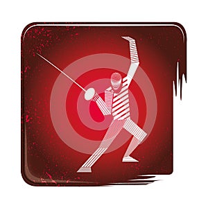 Fencing stripy icon, white figure