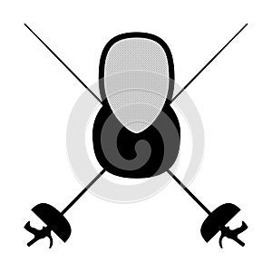 Fencing, swordplay logo, icon. Crossed rapiers and helmet