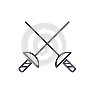 Fencing swords flat line illustration, concept vector isolated icon on white background