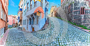 Fener district of Istanbul, beautiful narrow street panorama