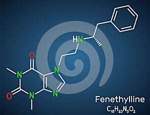 Fenethylline, phenethylline, amfetyline, fenetylline molecule. It is psychostimulant, narcotic, codrug of amphetamine and