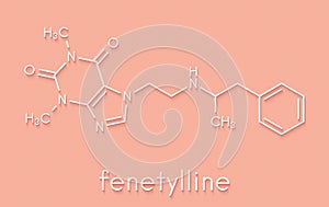 Fenetylline fenethylline stimulant drug molecule. Skeletal formula. photo
