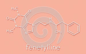 Fenetylline fenethylline stimulant drug molecule. Skeletal formula. photo