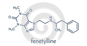 Fenetylline fenethylline stimulant drug molecule. Skeletal formula.