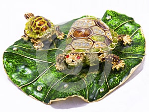 Feng shui turtles on white background
