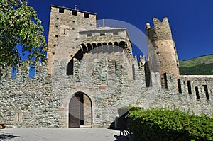 Medieval castle walls, castello Fenis Aosta valley, Italy photo