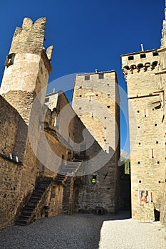 Medieval castle Fenis, inner court. Aosta valley, Italy photo