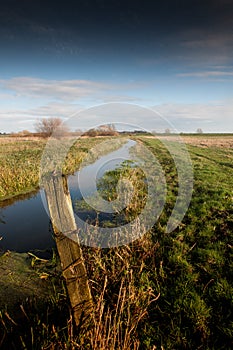 Fenland landscape and dramatic sky