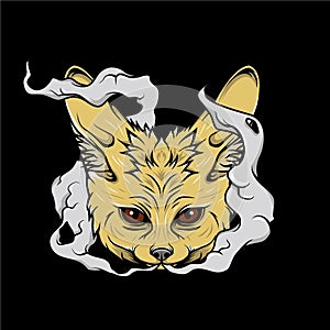 Fennec fox head with smoke illustration vector