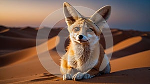 Adorable Fennec Fox in Desert Sunset