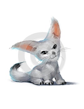 Fennec fox on white background