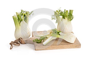 Fennel bulb on a wooden cutting board