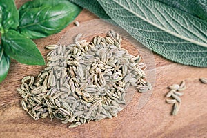 Fennel seeds on a cutting board