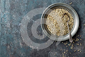 Fennel seeds on dark wooden background