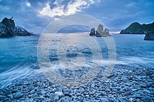 Fenniaolin Coast Landscape - Famous natural spot of Yilan, long exposure at sunrise, shot in Suao Township, Yilan, Taiwan.