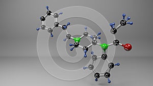 Fentanyl 3D molecule structure illustration.